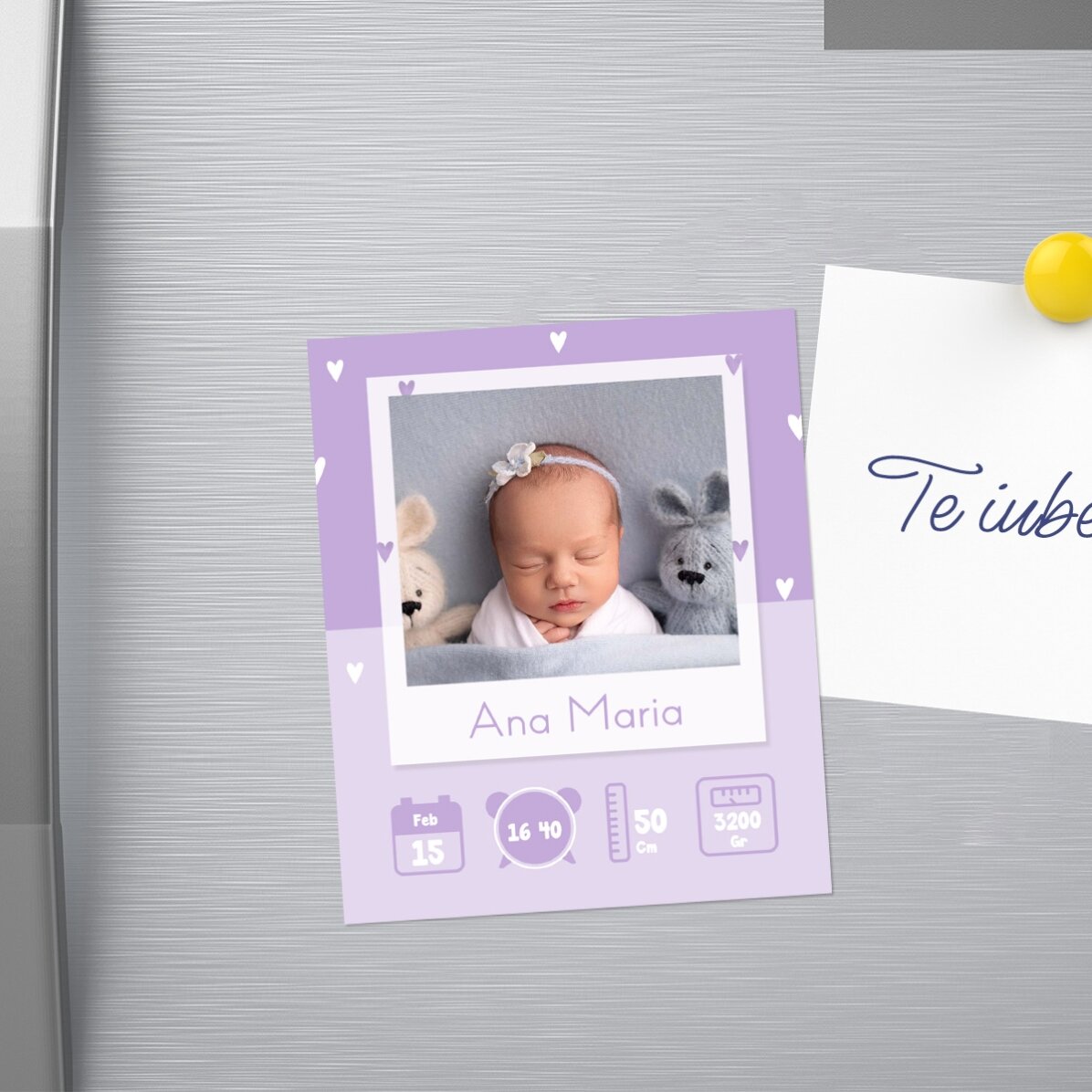 Magnet van 10 x 12 cm, gepersonaliseerd met een foto en tekst - Baby