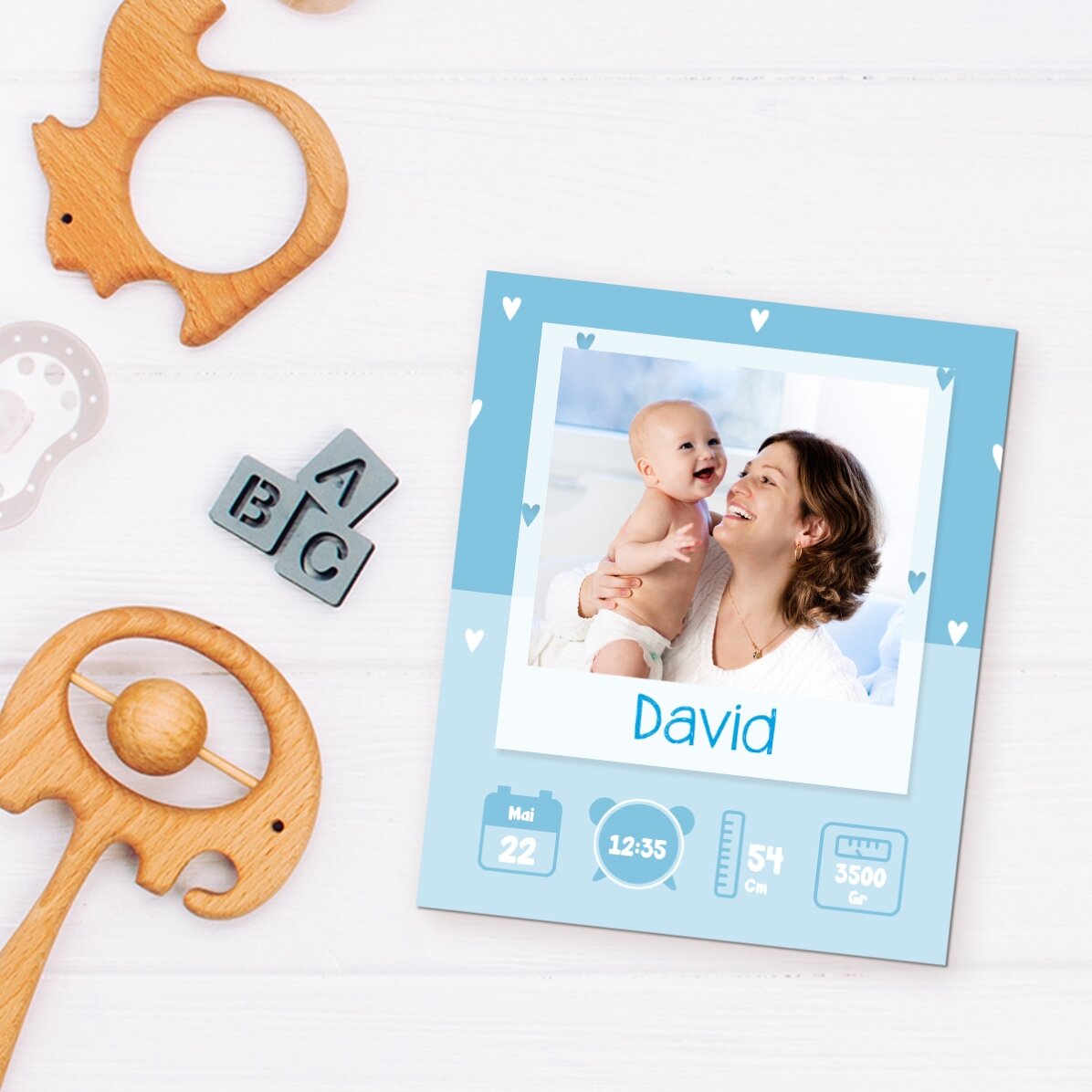 Magnet van 10 x 12 cm, gepersonaliseerd met een foto en tekst - Baby