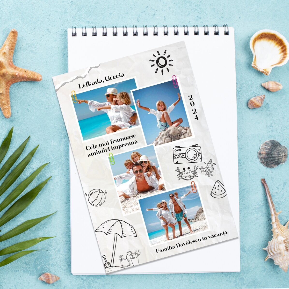 Gepersonaliseerde magneet van 10 x 15 cm met 4 foto’s en tekst - Holiday
