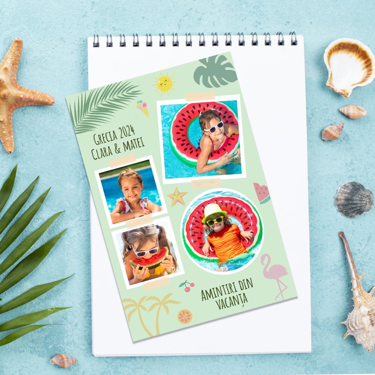 Gepersonaliseerde magneet van 10 x 15 cm met 4 foto’s en tekst - Vakantie
