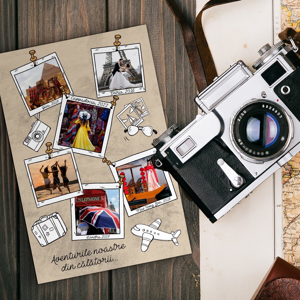 Gepersonaliseerde magneet van 10 x 15 cm met 6 foto’s en tekst – Vakantieherinneringen
