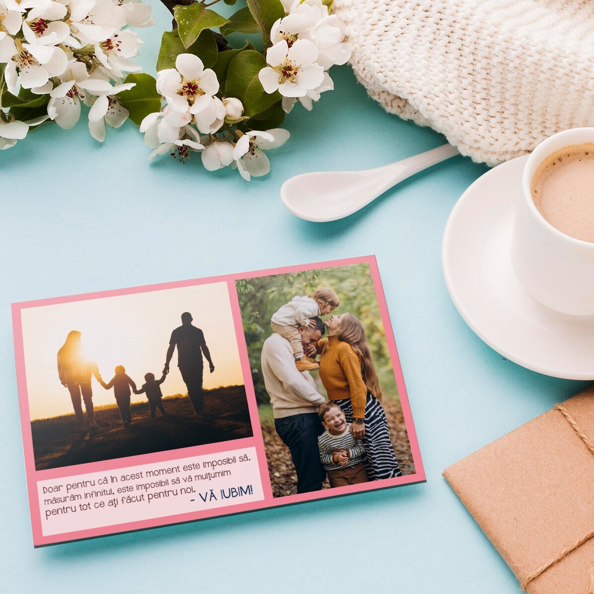 Gepersonaliseerde magneet van 10 x 15 cm met tekst en 2 foto