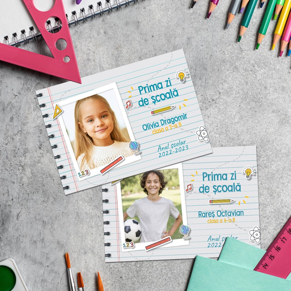 10x7 cm magnet personalised with a photo and text - First day of school