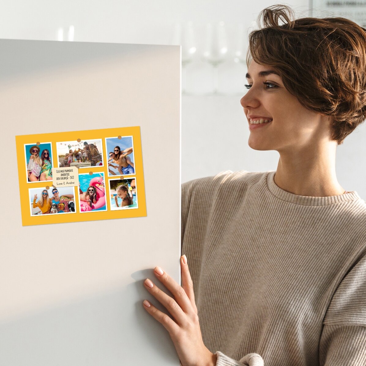 Gepersonaliseerde magneet van 18 x 13 cm met 6 foto’s en tekst - Herinneringen