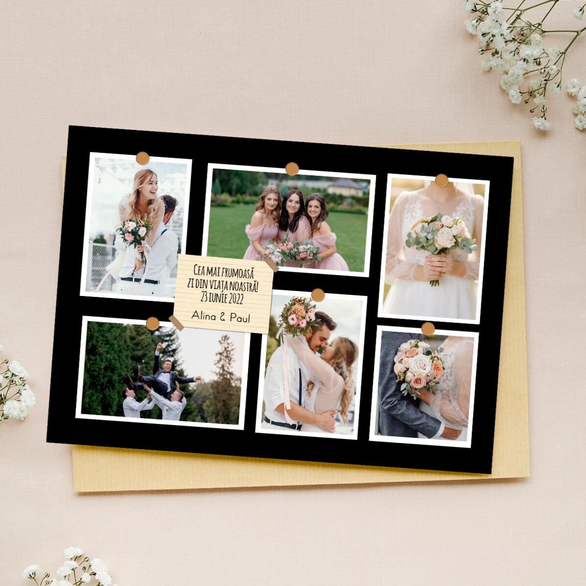 Gepersonaliseerde magneet van 18 x 13 cm met 6 foto’s en tekst - Herinneringen