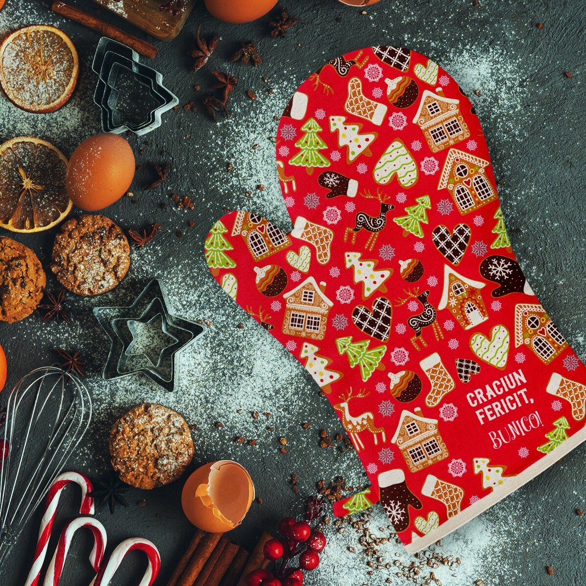 Op maat gemaakte keukenhandschoen met tekst - Gingerbread