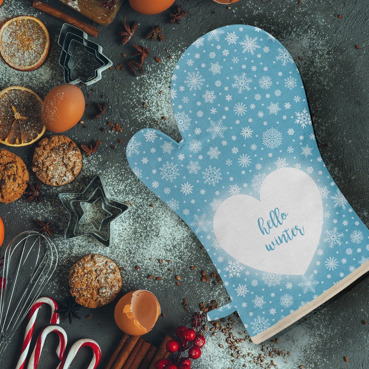 Op maat gemaakte keukenhandschoen met tekst - Hello Winter