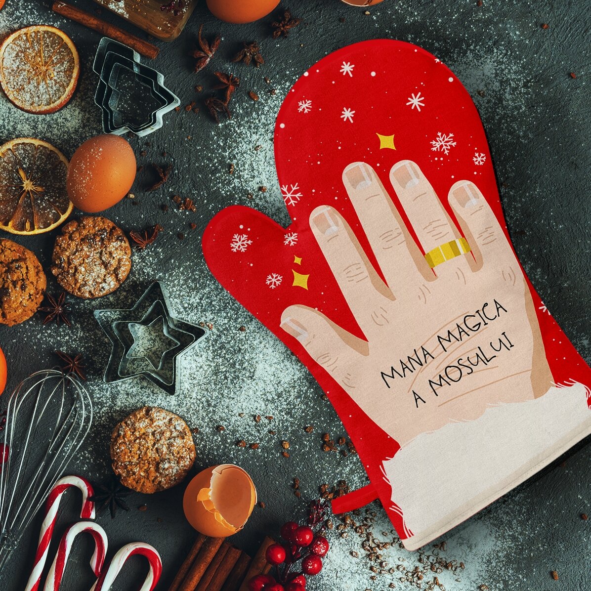 Op maat gemaakte keukenhandschoen met tekst - De magische hand van de Kerstman