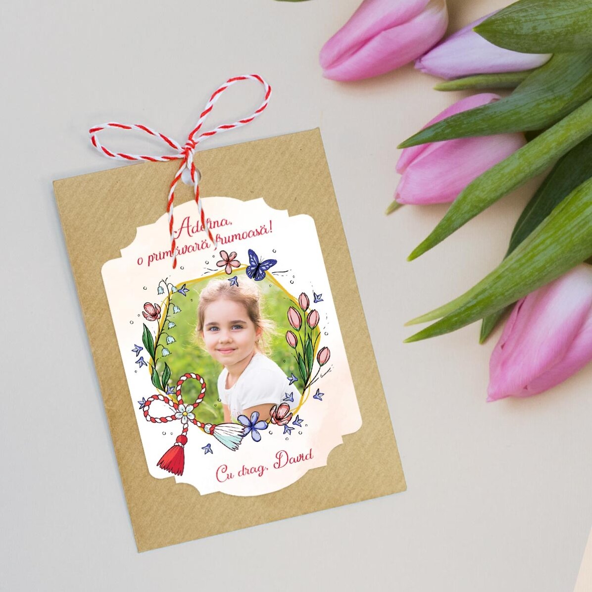 Personalised plantable Martisor with a photo and message - Floricele