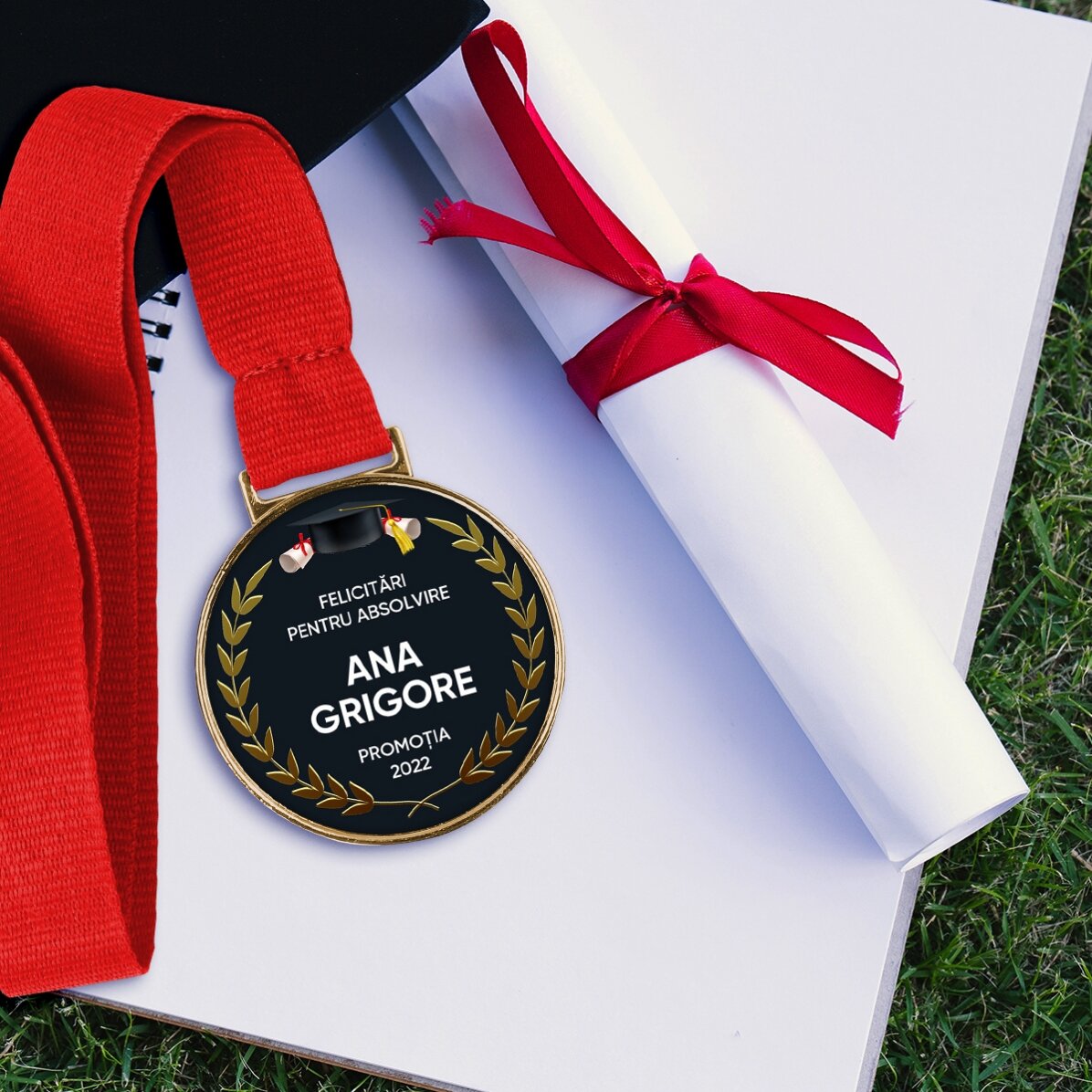 Gepersonaliseerde medaille met tekst - Felicitaties voor het behalen van je diploma