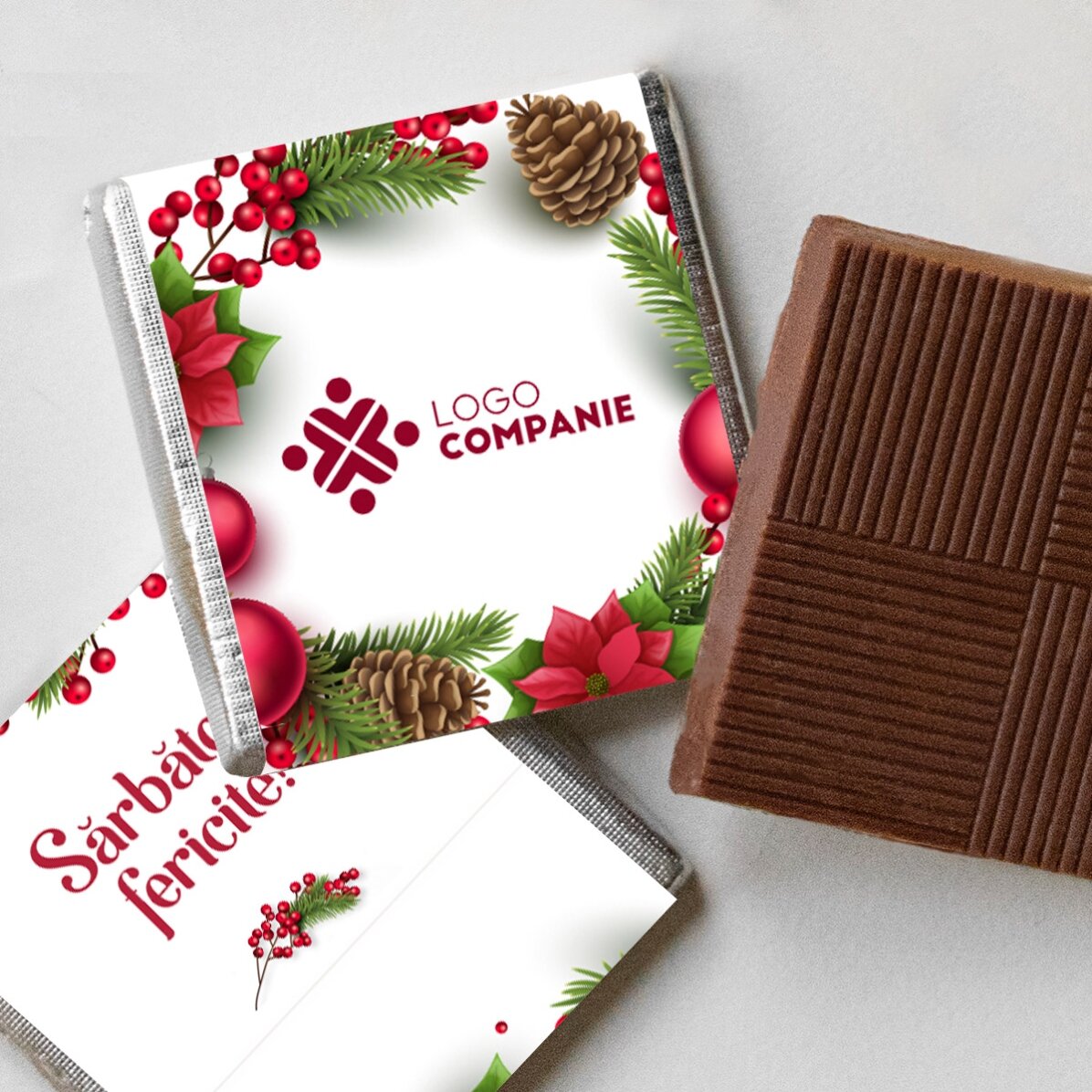 Gepersonaliseerde mini-chocolade met logo en boodschap - Fijne feestdagen!
