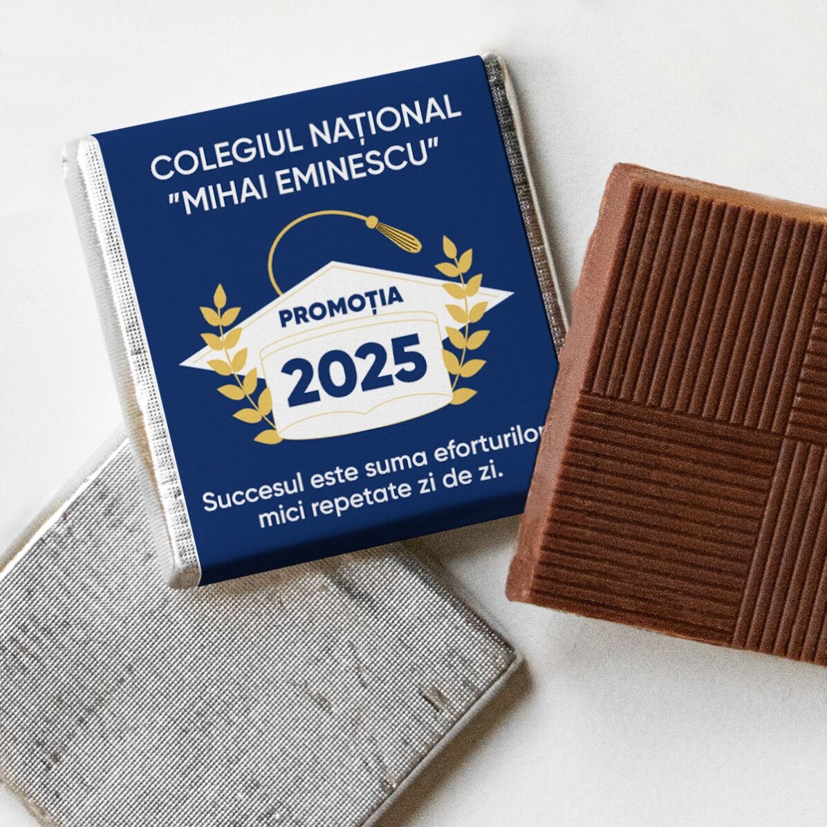 Gepersonaliseerde mini-chocolade met afstudeerboodschap