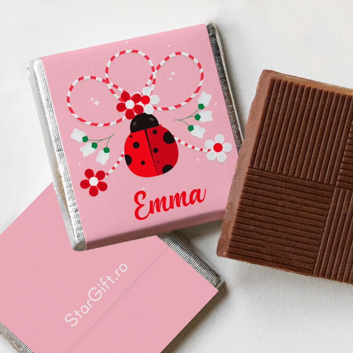 Gepersonaliseerde mini-chocolade met de naam ‘lieveheersbeestje’