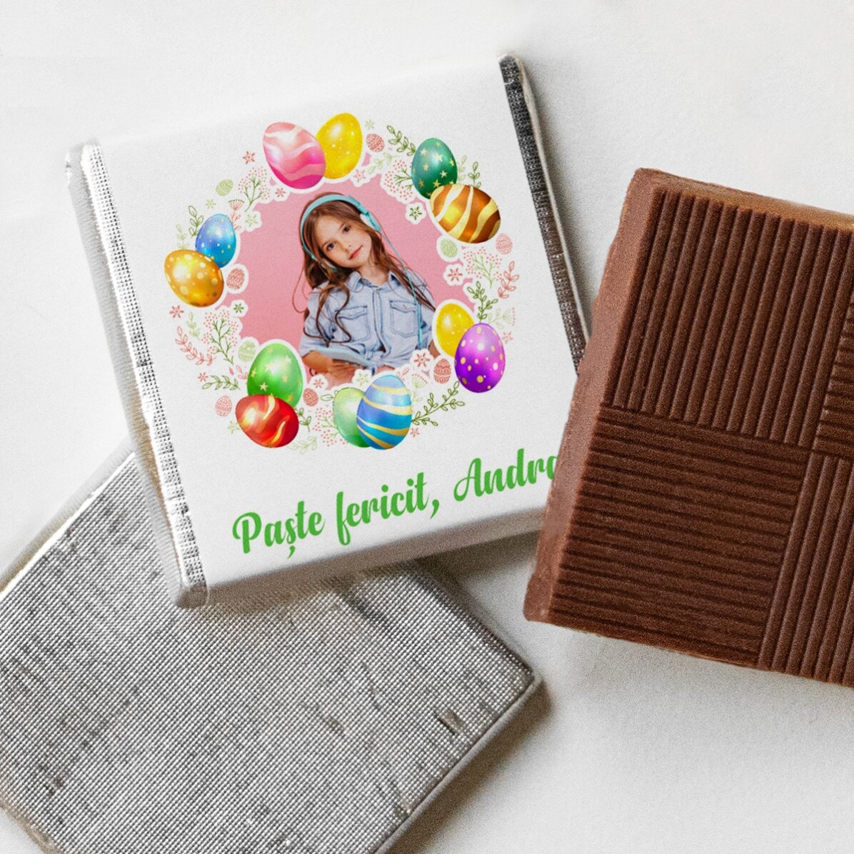 Gepersonaliseerde mini-chocolade met een foto en tekst - Vrolijk Pasen