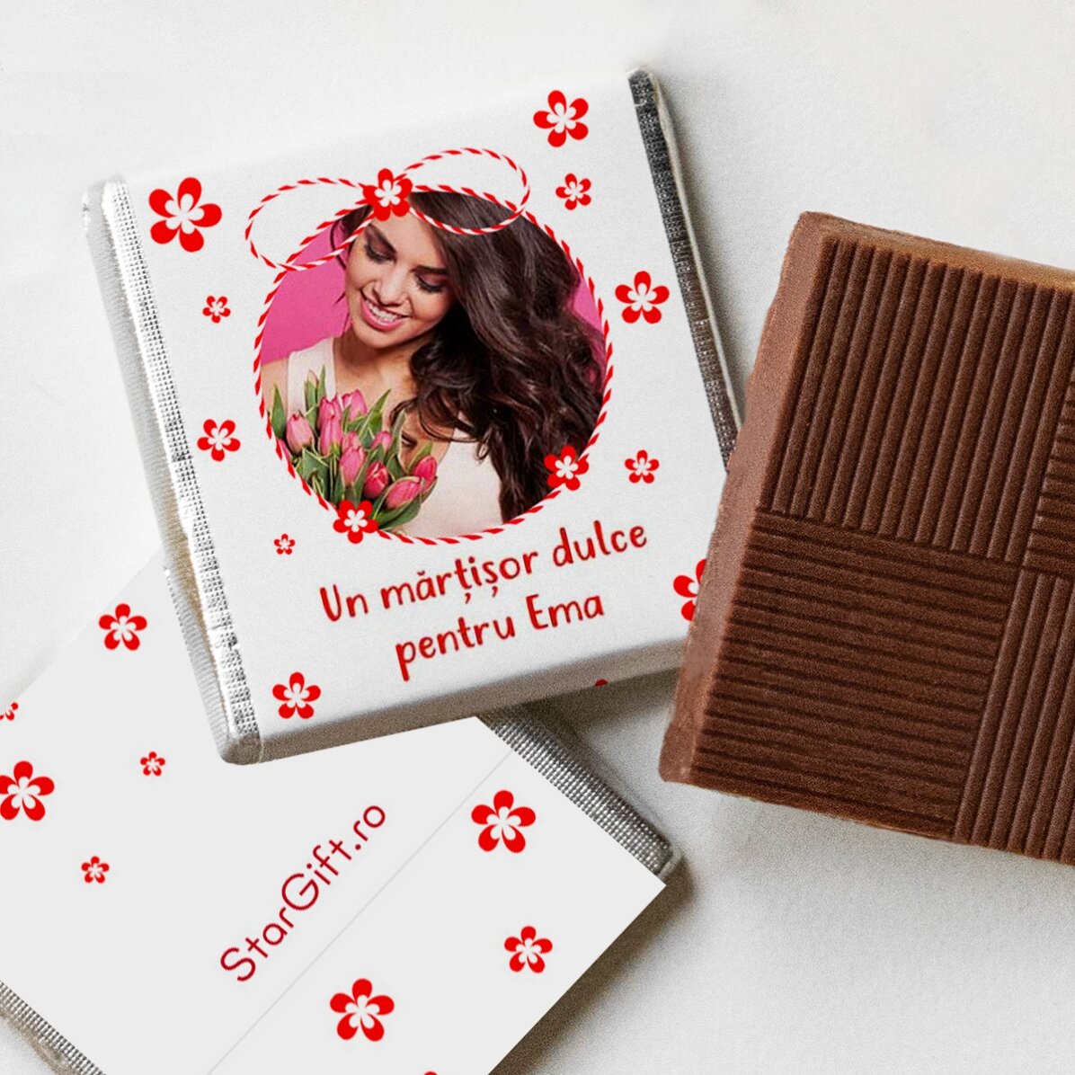 Gepersonaliseerde mini-chocolade met foto en boodschap