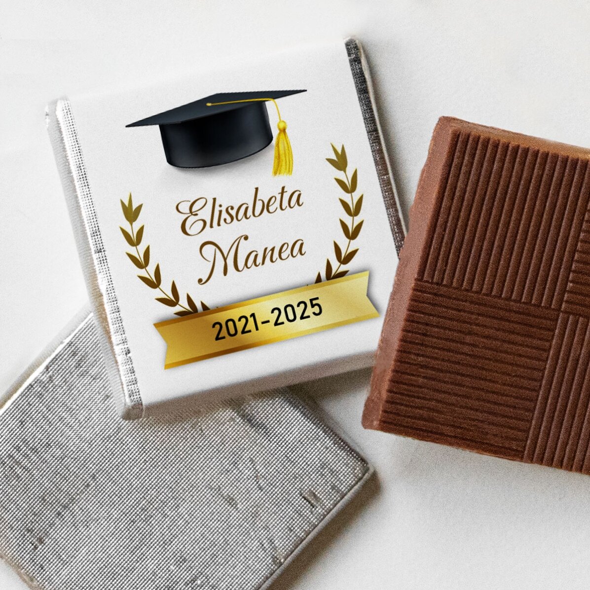 Gepersonaliseerde mini-chocolade met tekst voor afgestudeerden