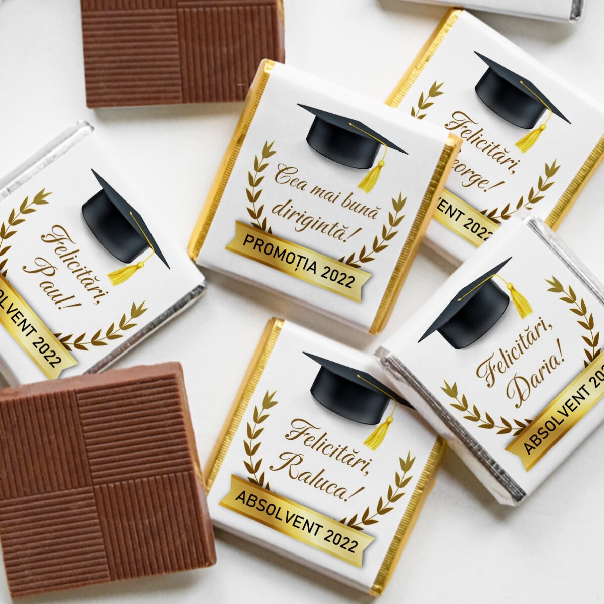 Gepersonaliseerde mini-chocolade met tekst voor afgestudeerden