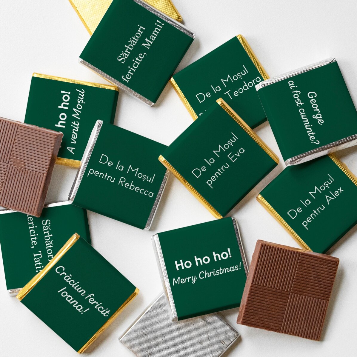 Set van 10 gepersonaliseerde minichocolade met tekst