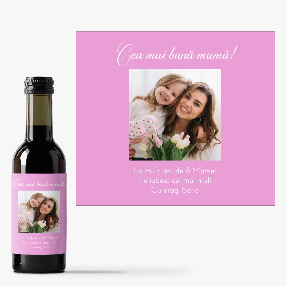 Mini bottle of wine personalised with a photo and message for your loved ones
