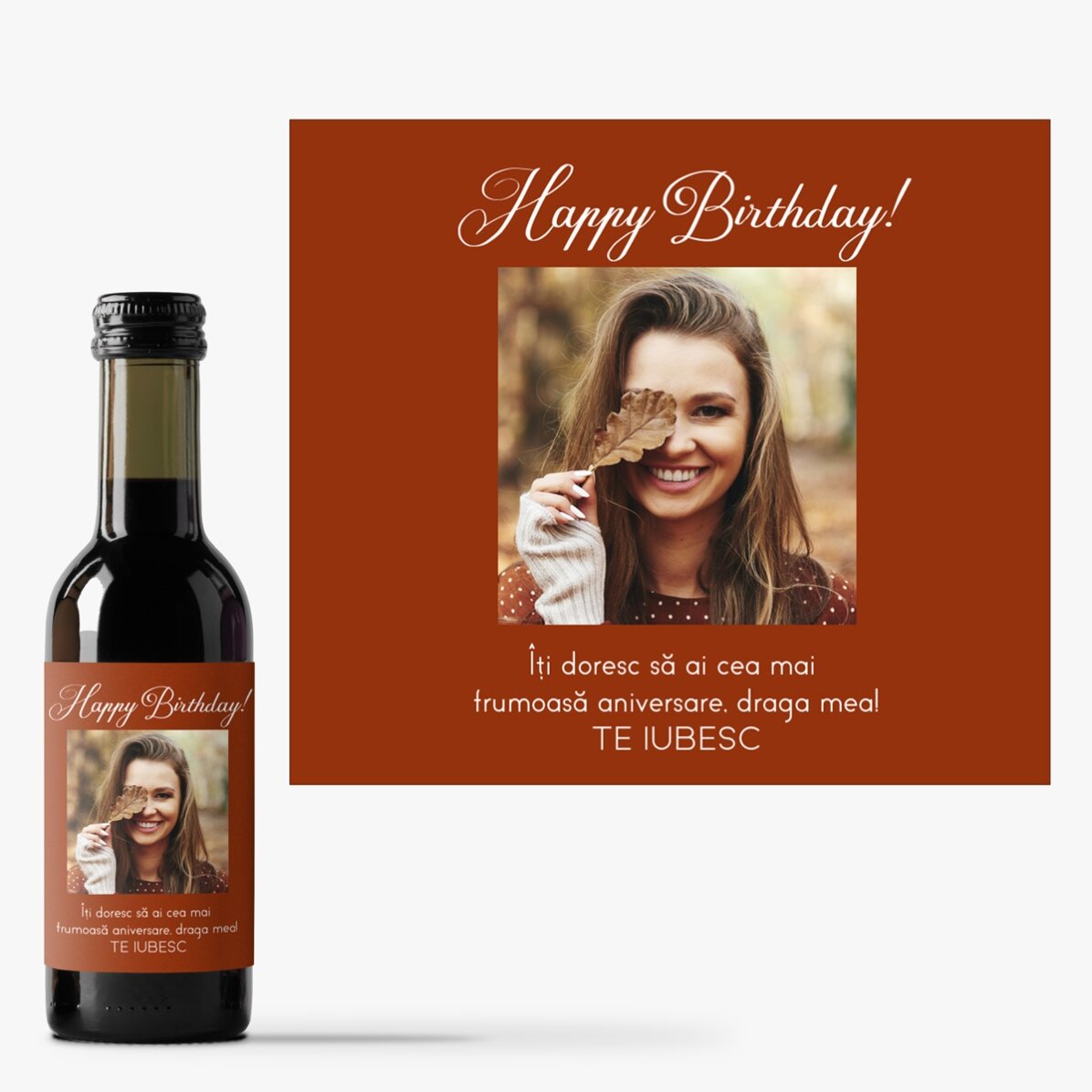 Mini bottle of wine personalised with a photo and message for your loved ones