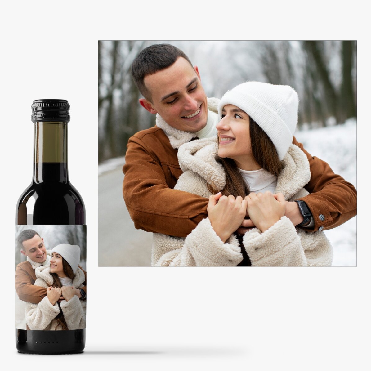 Mini wine bottle personalised with a photo