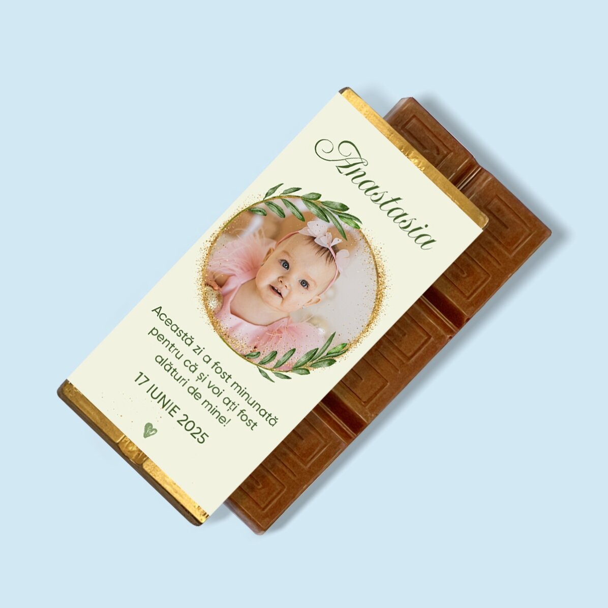 Mini chocolate bar personalised with photo and message for christening