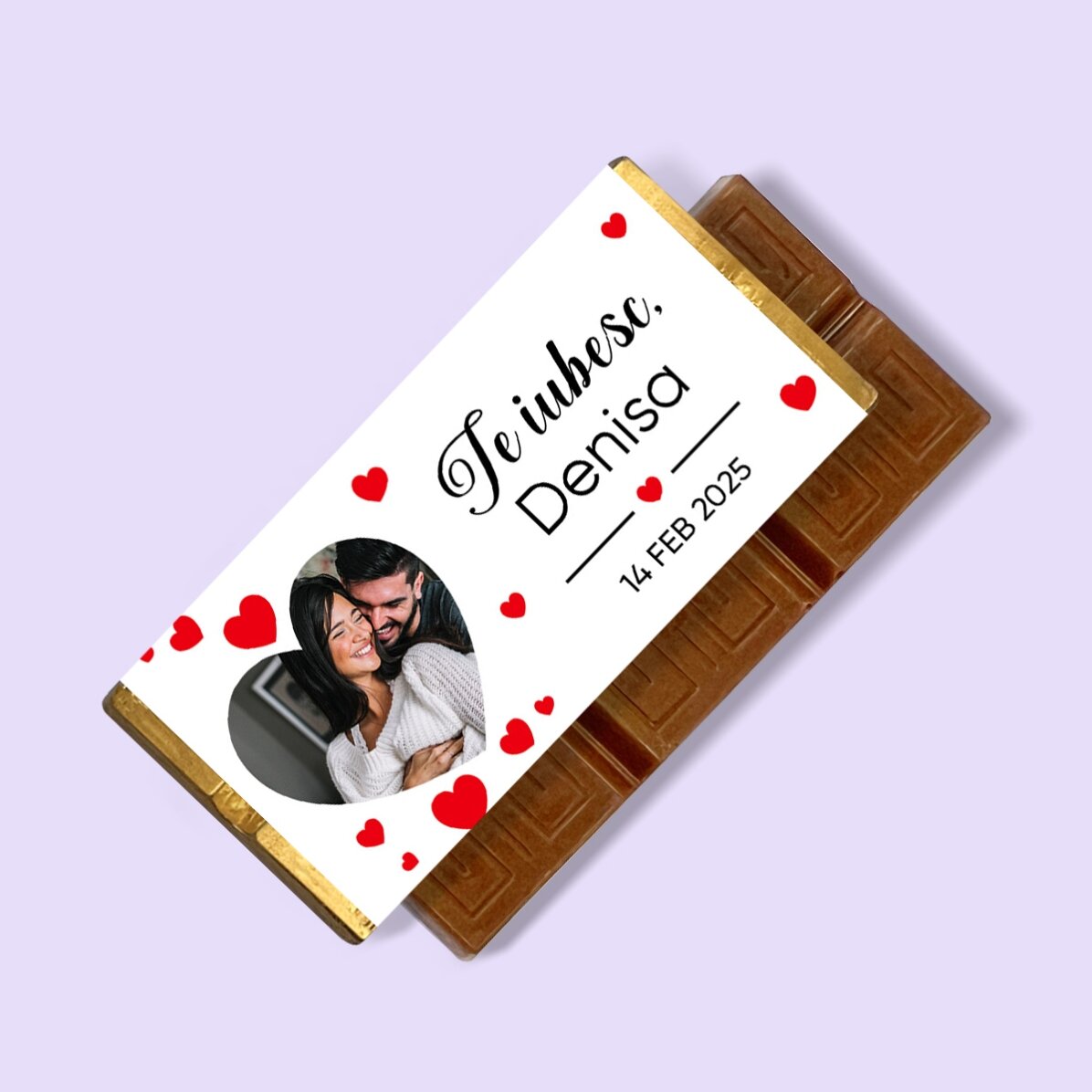 Mini-chocoladetabletje, gepersonaliseerd met een foto en een boodschap - Ik hou van je