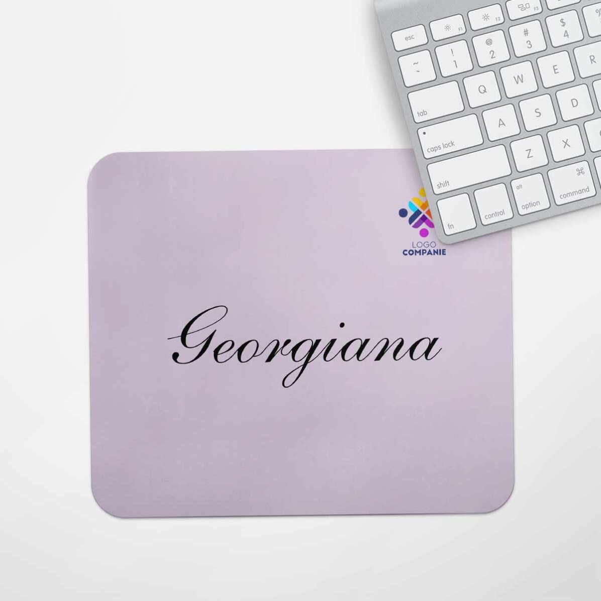 Personalised mouse pad with logo and text in the centre