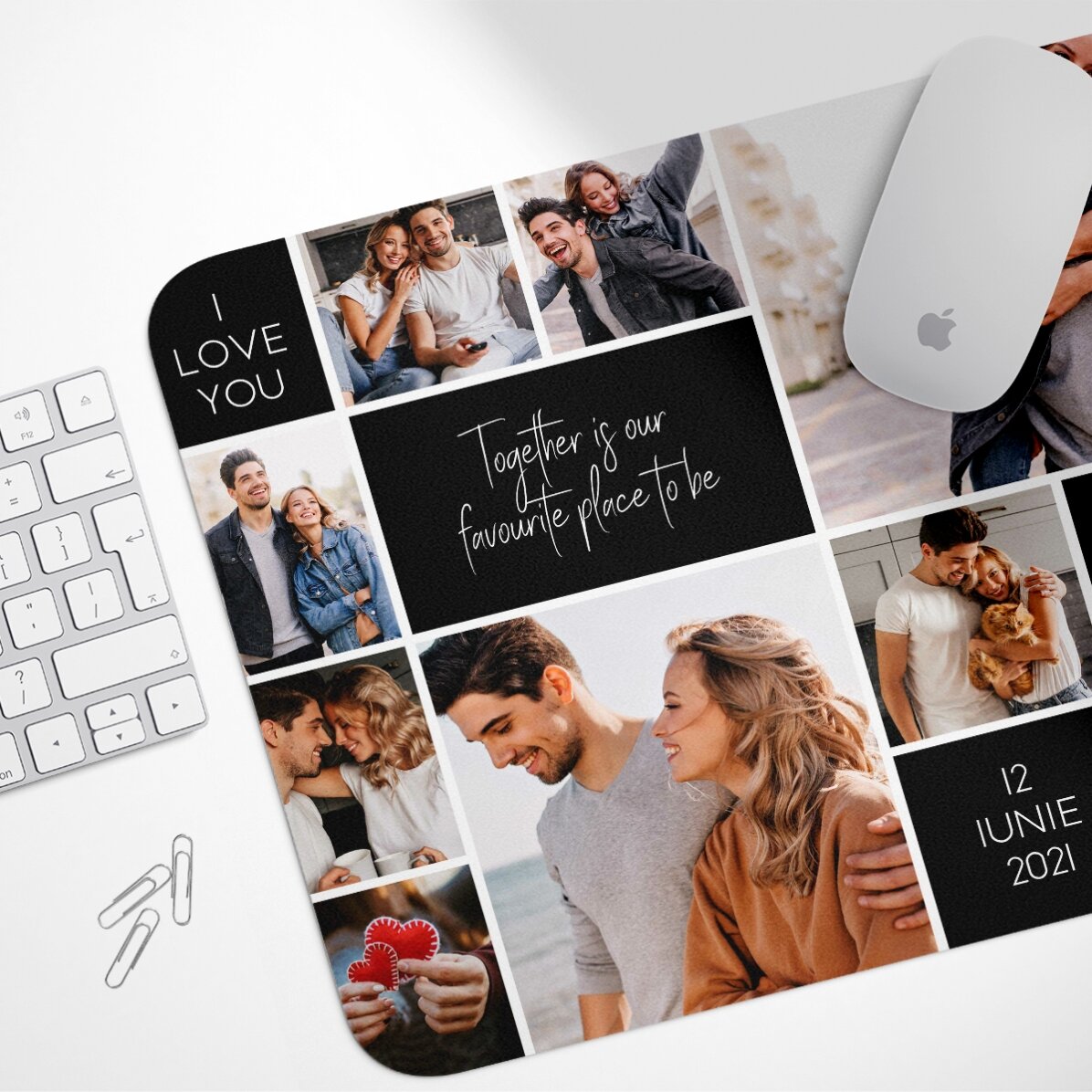 Personalised XL mouse pad with 9 photos and text - Memories
