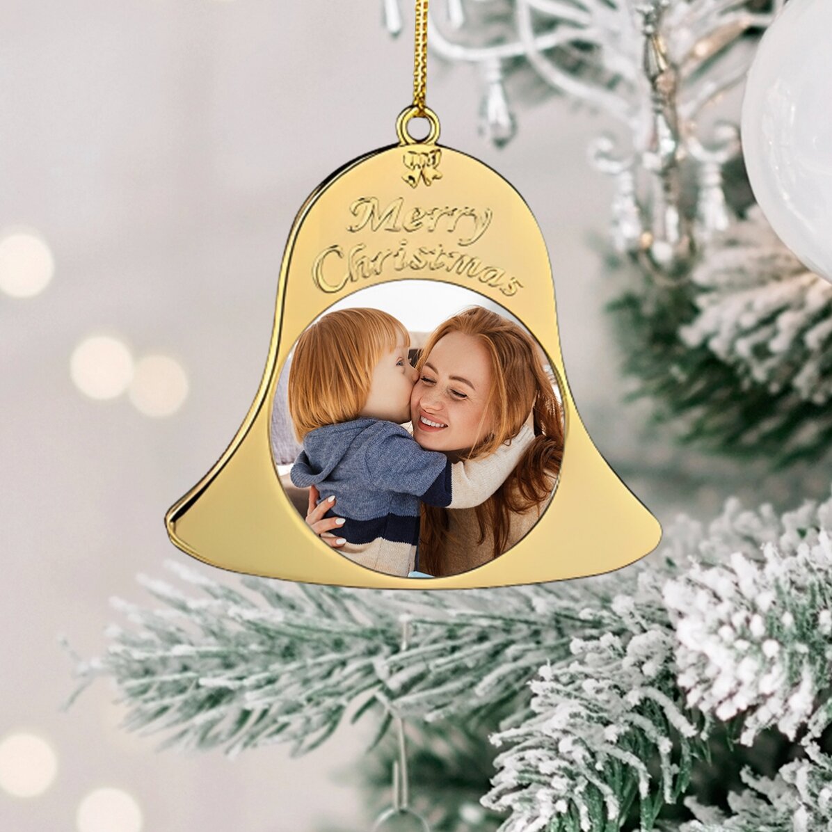 Personalised Christmas tree decoration with two photos - Bell model