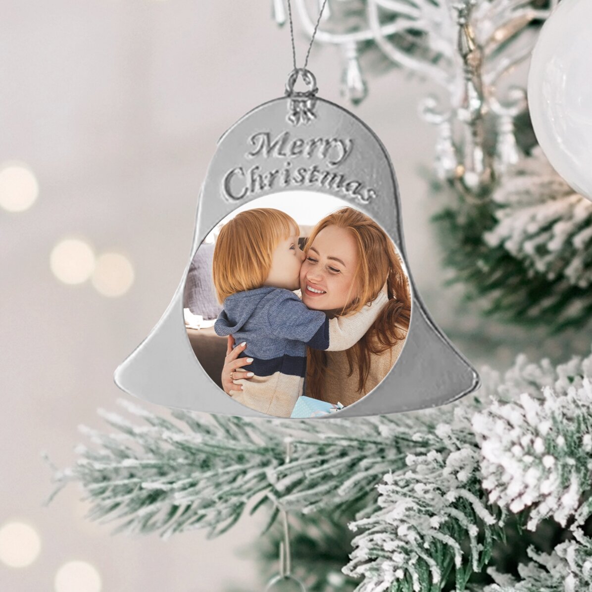 Personalised Christmas tree decoration with two photos - Bell model