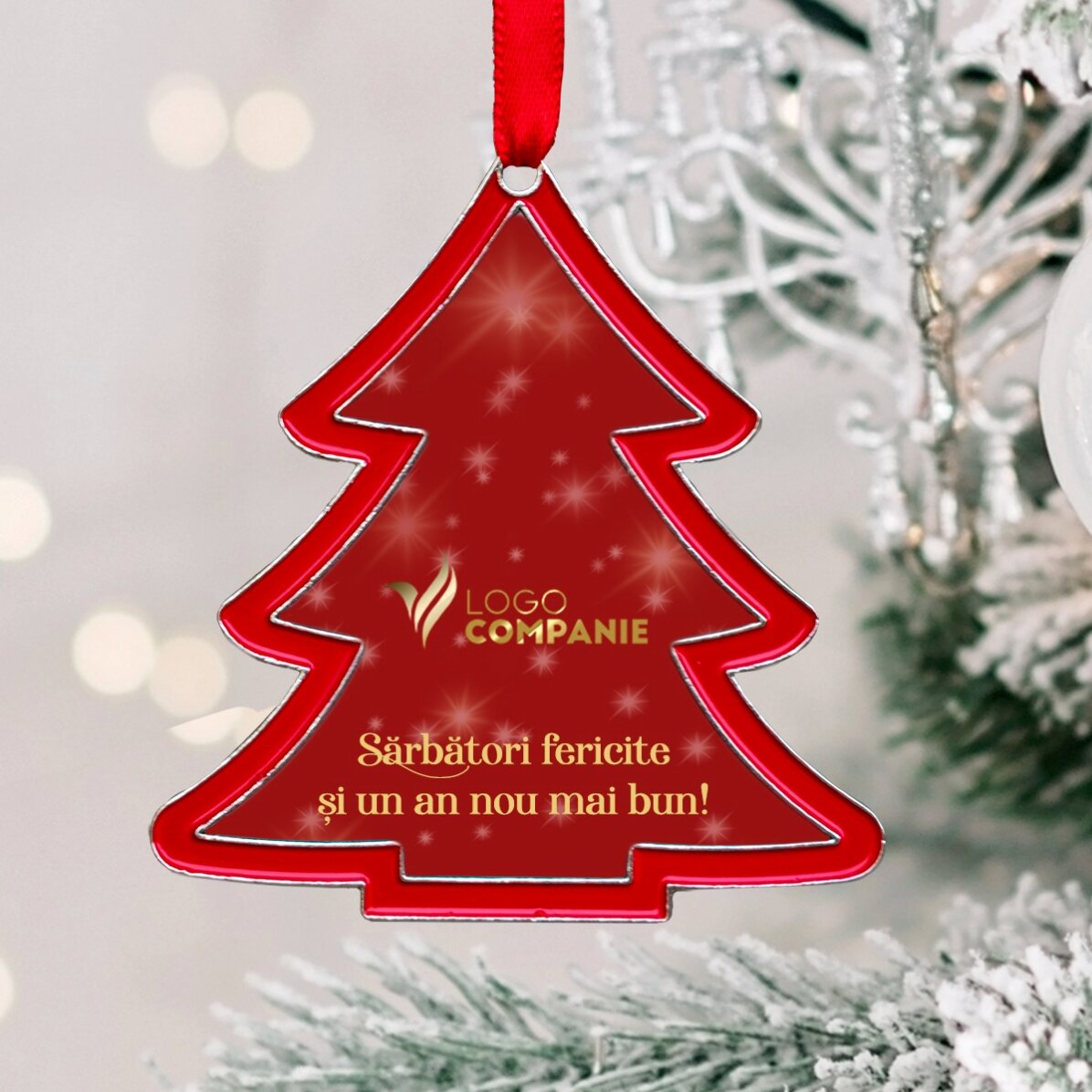Personalised Christmas tree ornament with logo and message - small tree model