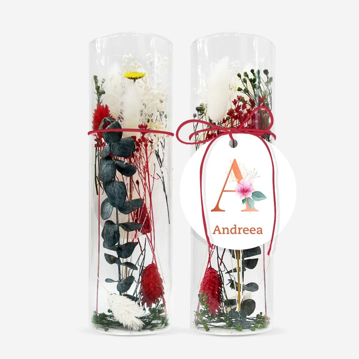 Glasornament met geconserveerde bloemen, gepersonaliseerd met tekst - Floral