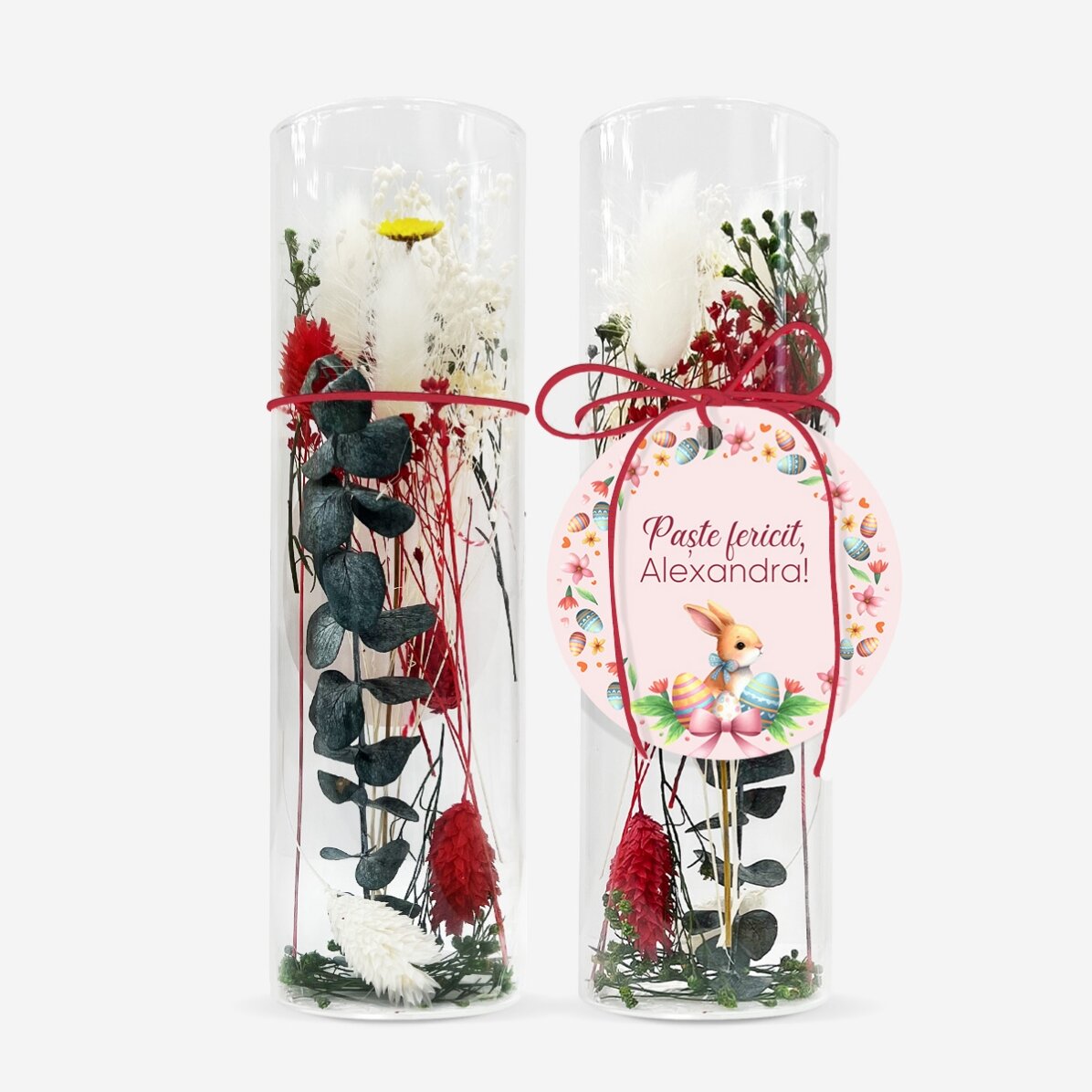 Glass ornament with preserved flowers, personalised with text - Easter Bunny
