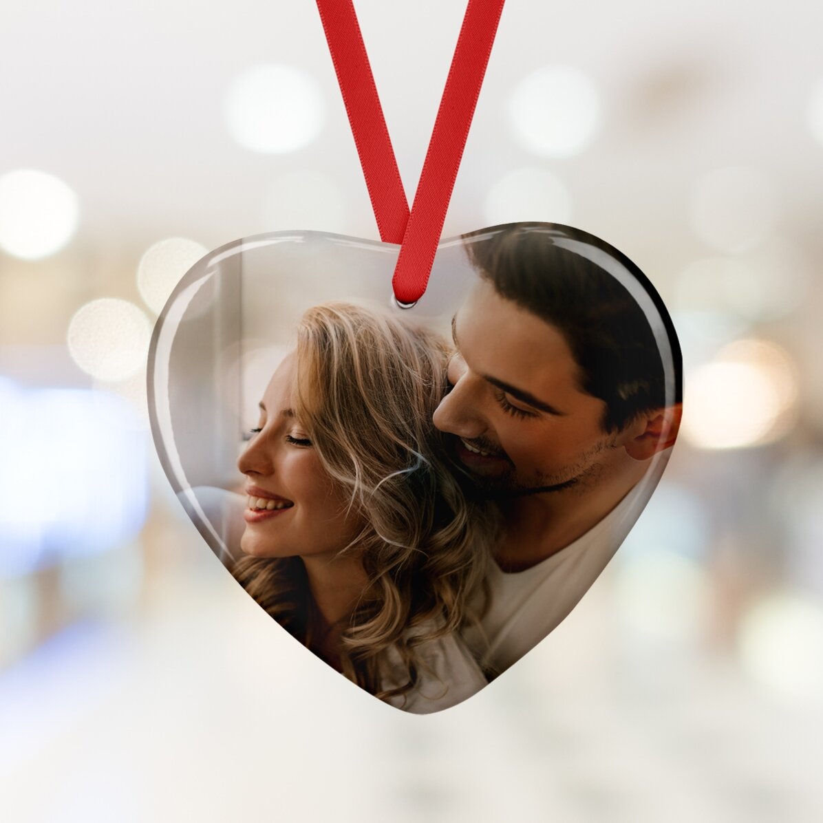Personalised glass heart ornament with a photo