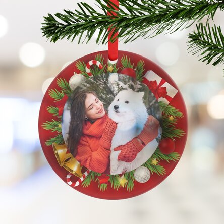 Personalised round ornament with a photo - Christmas
