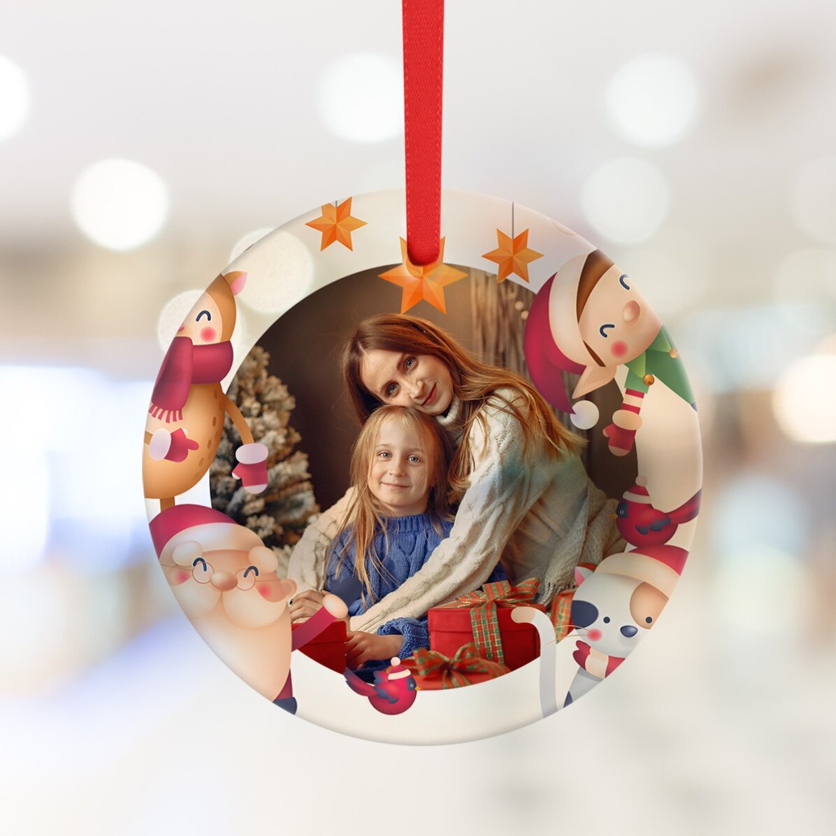Personalised round ornament with photo - Christmas