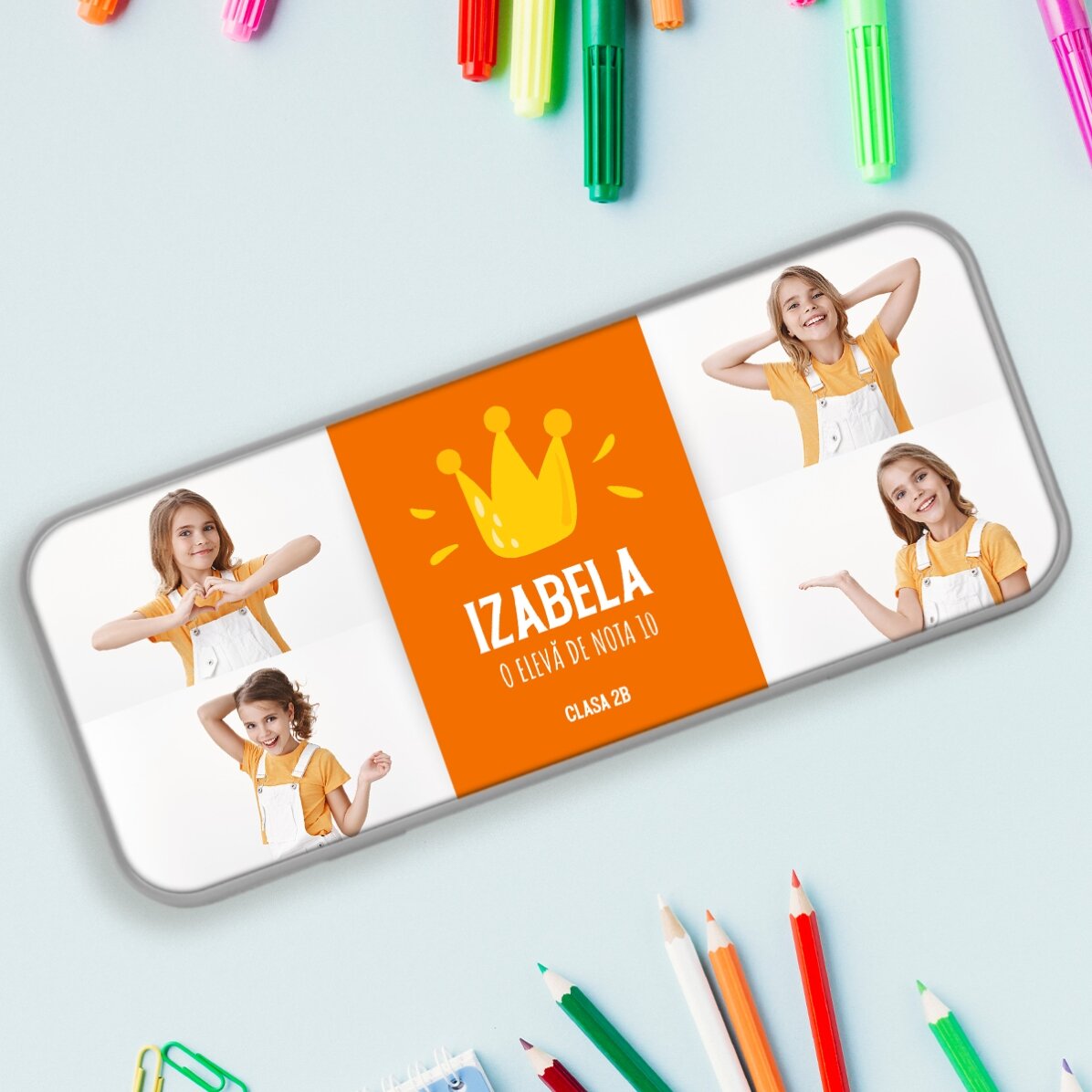 Gepersonaliseerd etui met 4 foto’s en tekst – De beste leerling