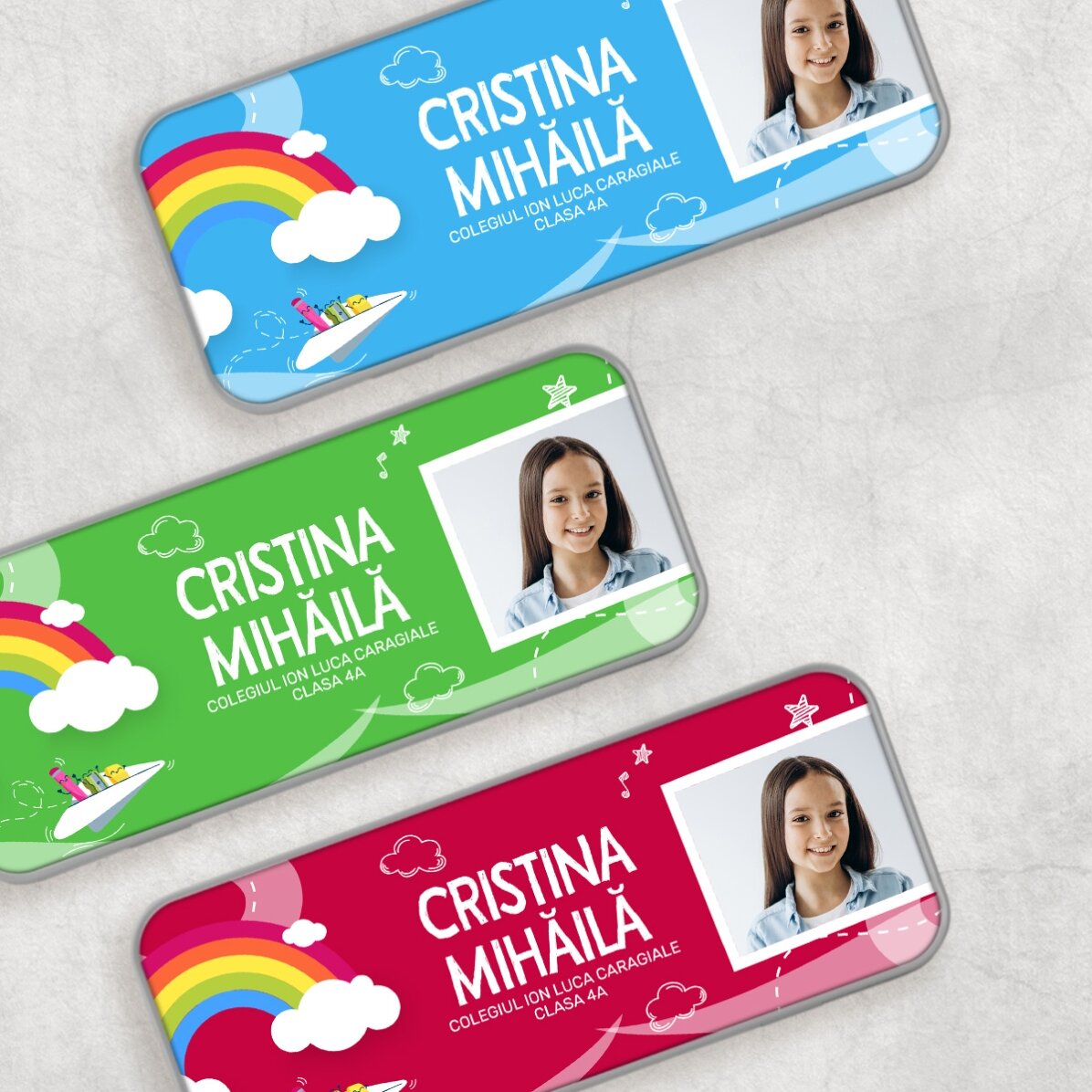 Personalised pencil case with a photo and text - Rainbow model