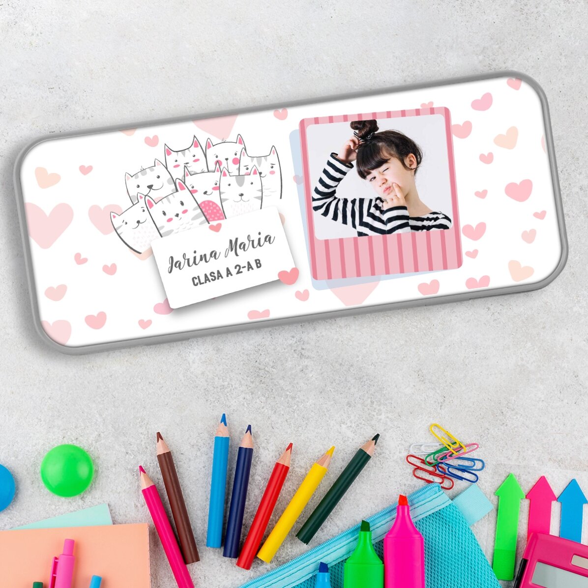 Personalised pencil case with a photo and text - Kitty