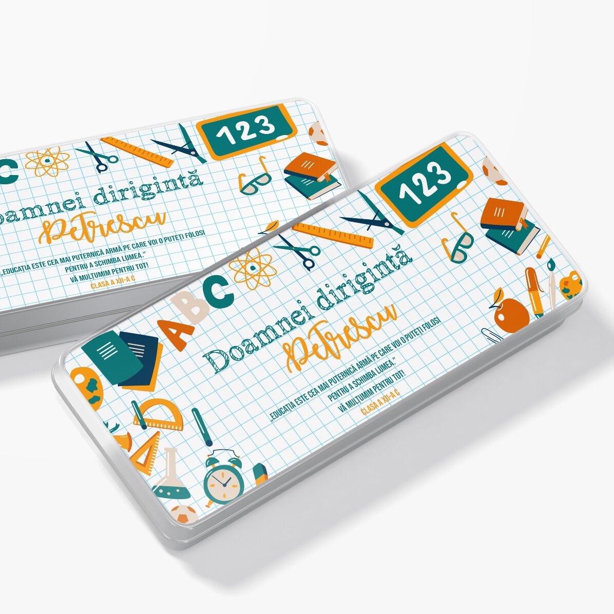 Personalised pencil case with text for teachers