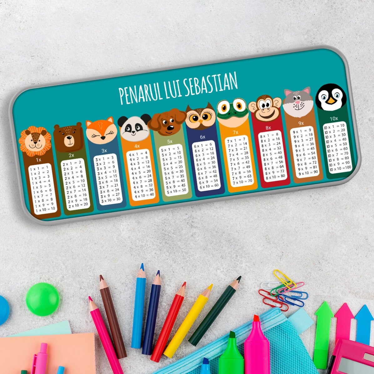Gepersonaliseerd etui met tekst - De tafel van vermenigvuldiging