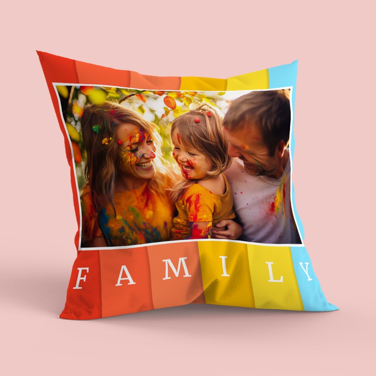 Gepersonaliseerd kussen met foto, groot formaat - Family