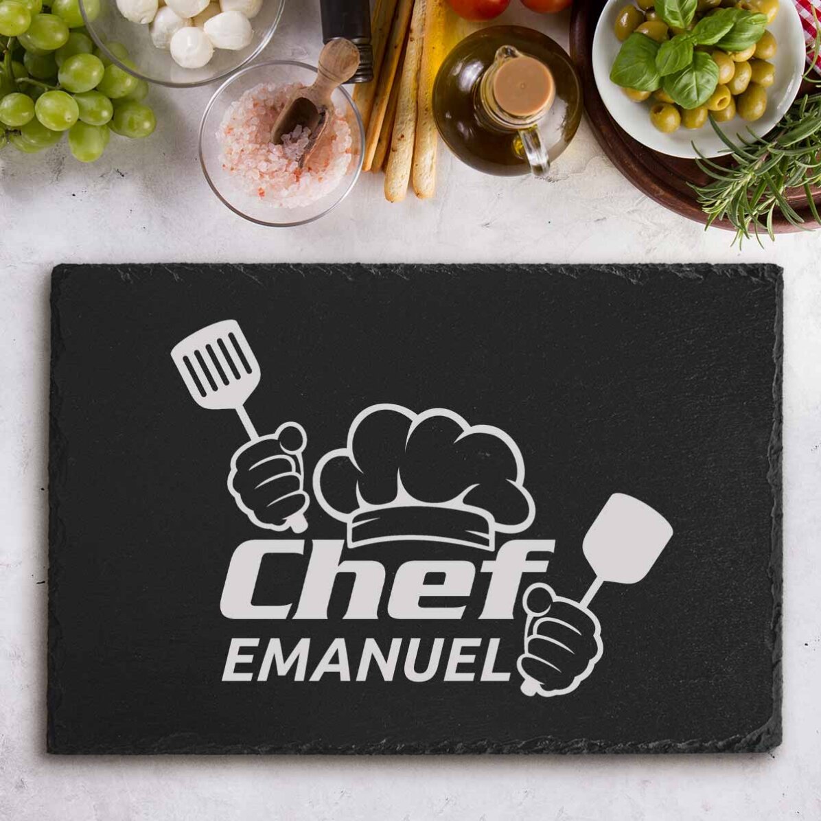 Op maat gemaakte leisteenplaat met gegraveerde tekst - Chef Puternic