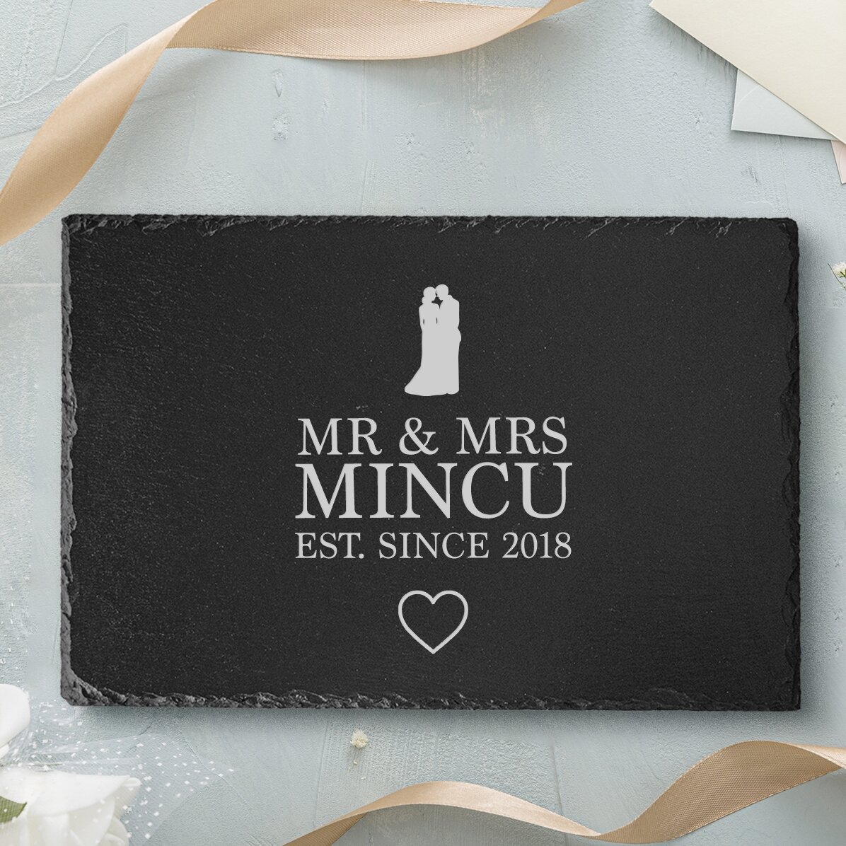 Op maat gemaakte leisteenplaat met gegraveerde tekst - Mr & Mrs