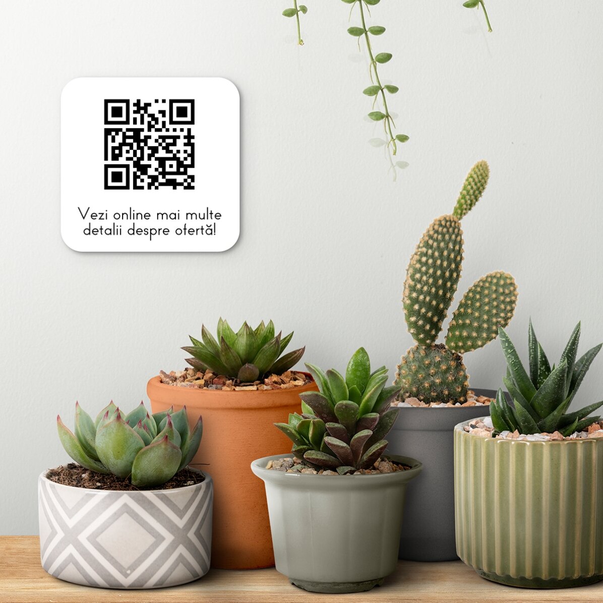 Gepersonaliseerd plaatje met QR-code en tekst