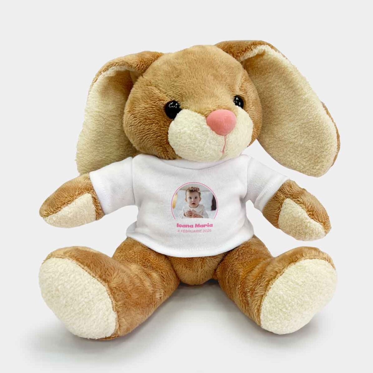 Plus: gepersonaliseerd konijntje met een foto en tekst - Babymeisje