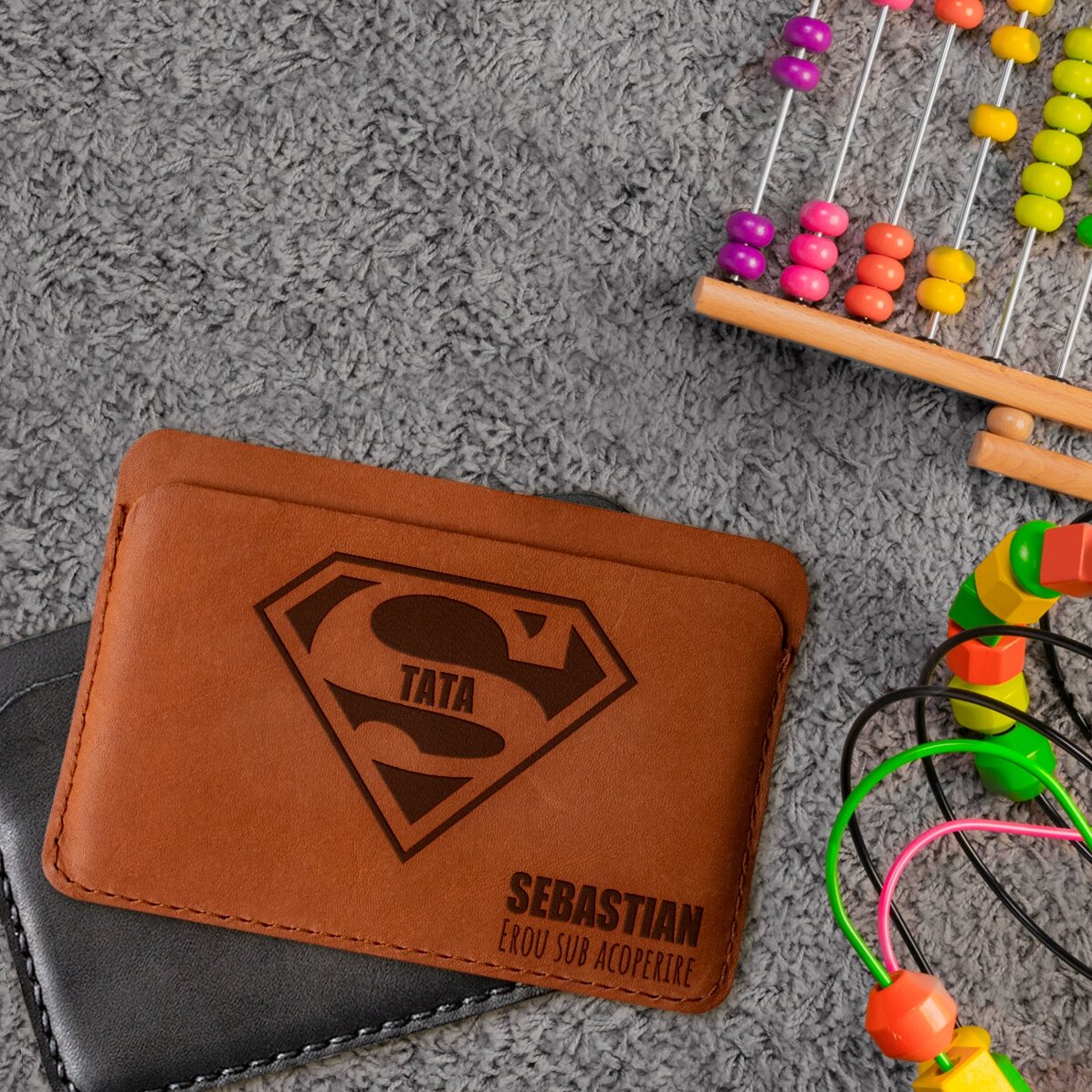 Personalised leather wallet with name - Super DAD