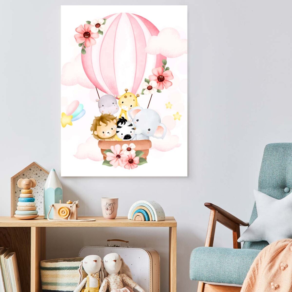 Poster Animals in a hot air balloon
