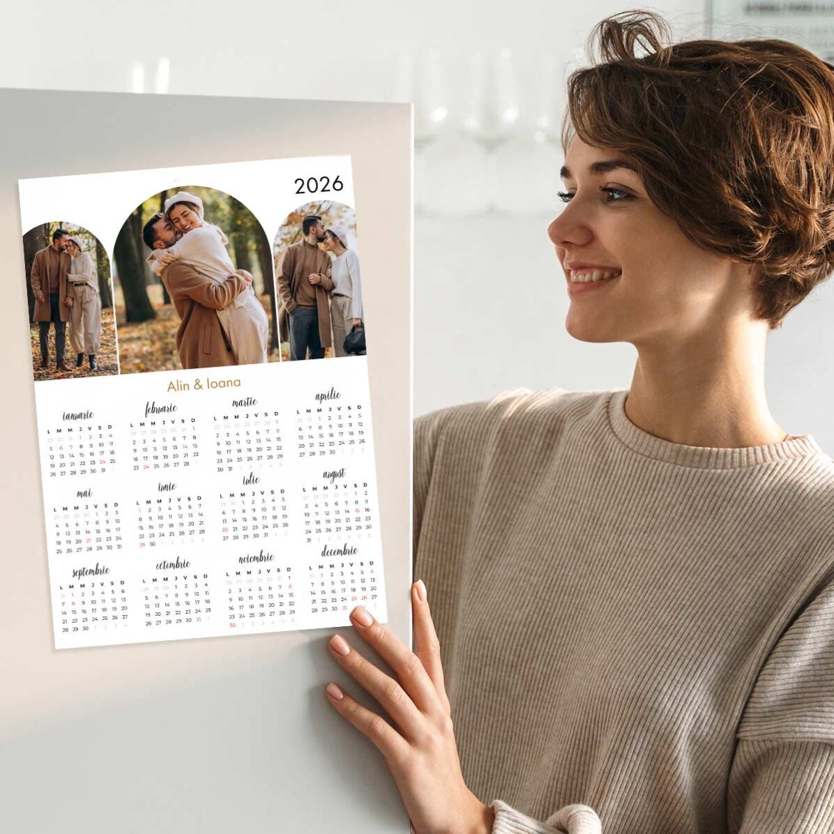 Personalised calendar poster with 3 photos and name